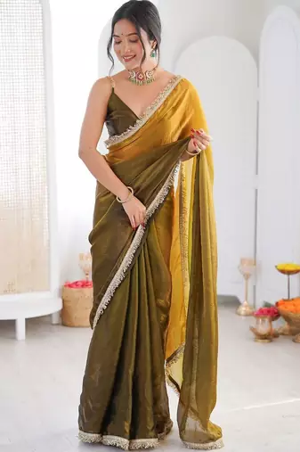 Multicolor ombre zari tissue saree