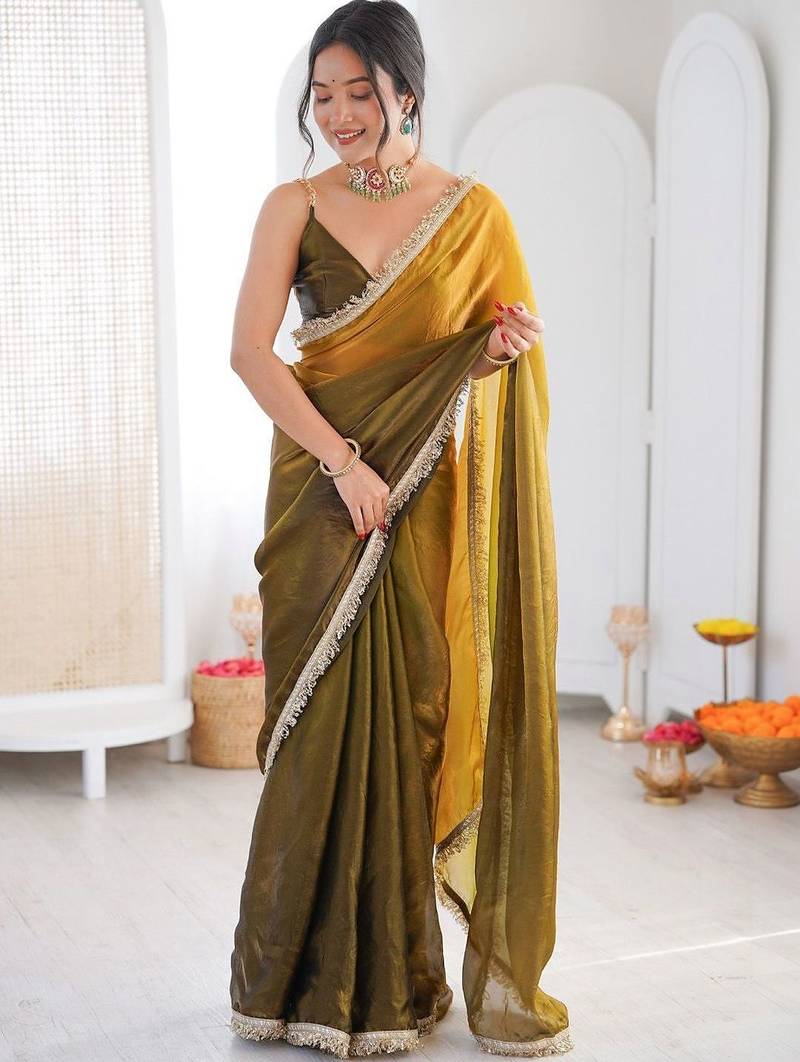 Multicolor ombre zari tissue saree