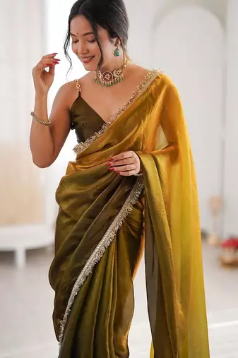 Multicolor ombre zari tissue saree