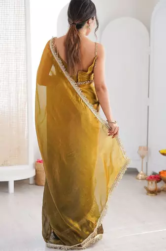 Multicolor ombre zari tissue saree
