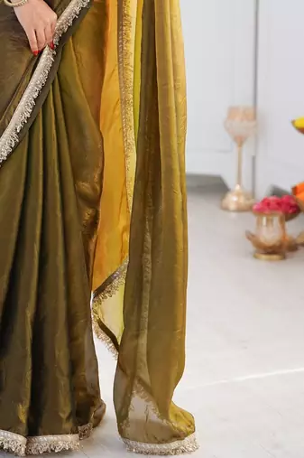 Multicolor ombre zari tissue saree