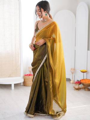 Multicolor ombre zari tissue saree 5