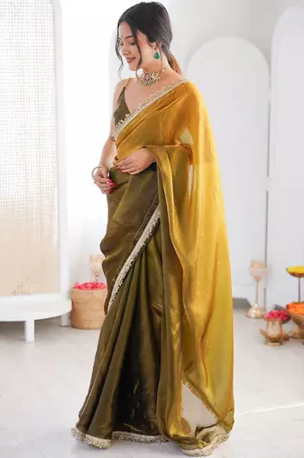 Multicolor ombre zari tissue saree