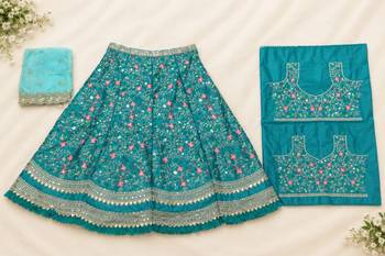 Aqua Blue satin Party wear Embroidered Work Lehenga Choli 5