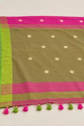 Pink bengali khadi cotton saree for women