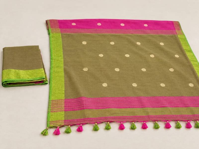 Pink bengali khadi cotton saree for women