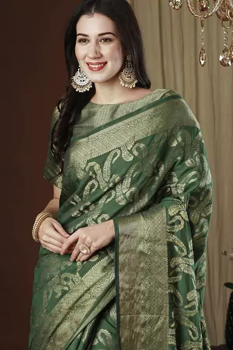 Green woven design zari kanjeevaram saree