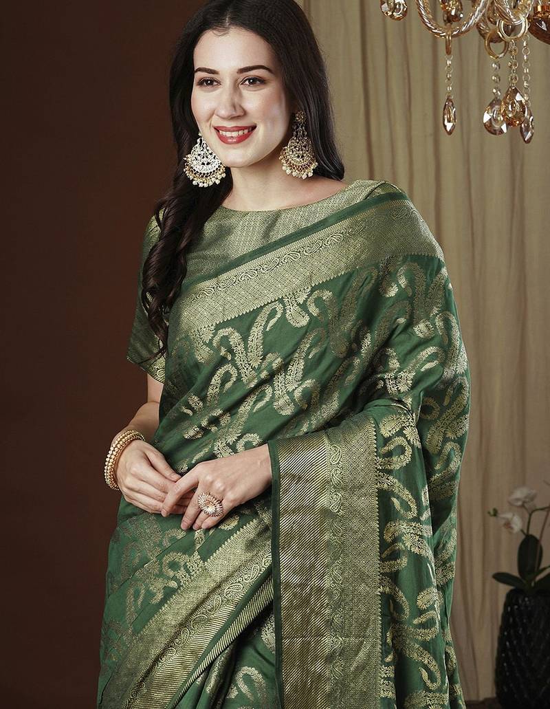 Green woven design zari kanjeevaram saree