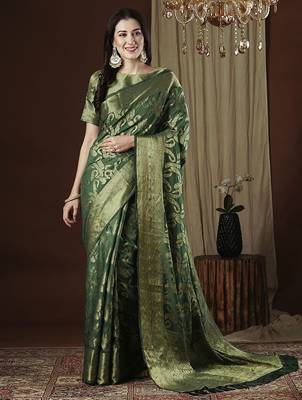 Green woven design zari kanjeevaram saree 2