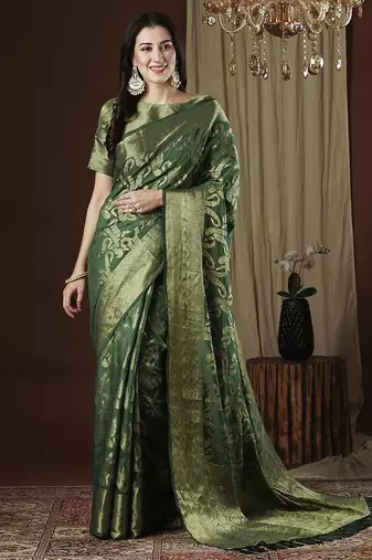 Green woven design zari kanjeevaram saree