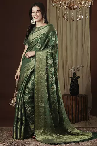 Green woven design zari kanjeevaram saree