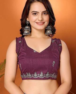 Purple embellished embroidered tissue heavy work saree 4