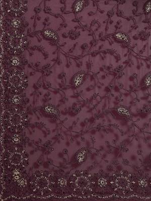Burgundy floral beads and stones poly georgette saree 3