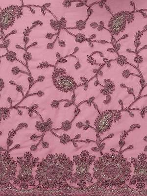 Pink floral beads and stones poly georgette saree 3