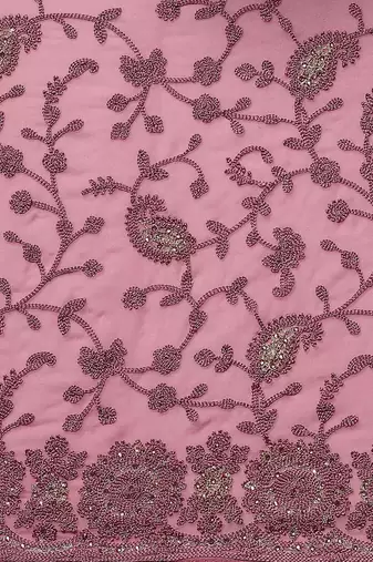 Pink floral beads and stones poly georgette saree