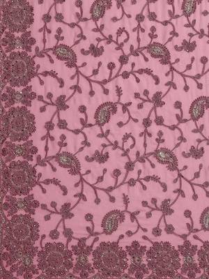 Pink floral beads and stones poly georgette saree 4