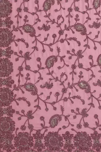 Pink floral beads and stones poly georgette saree