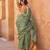 Sea green floral jaali tissue bagru saree