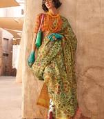 Green floral jaali tissue bagru saree