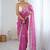 Pink floral embellished beads and stones  chiffon saree