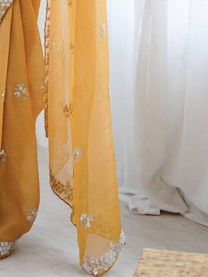 Mustard embellished beads and stones  chiffon designer saree 5
