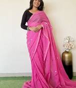 Pink embellished saree with blouse