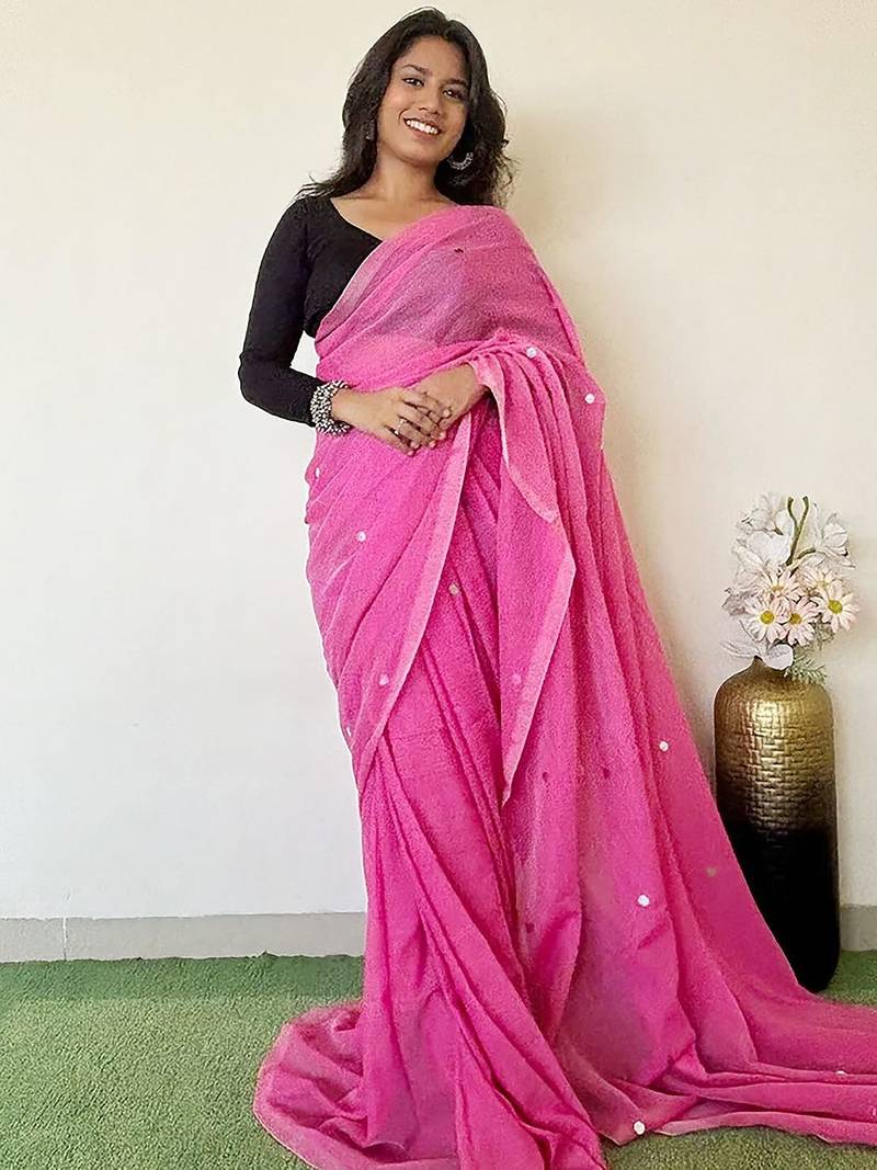 Pink embellished saree with blouse