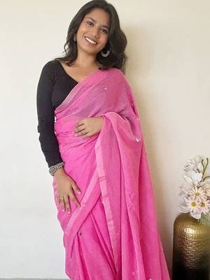 Pink embellished saree with blouse 4