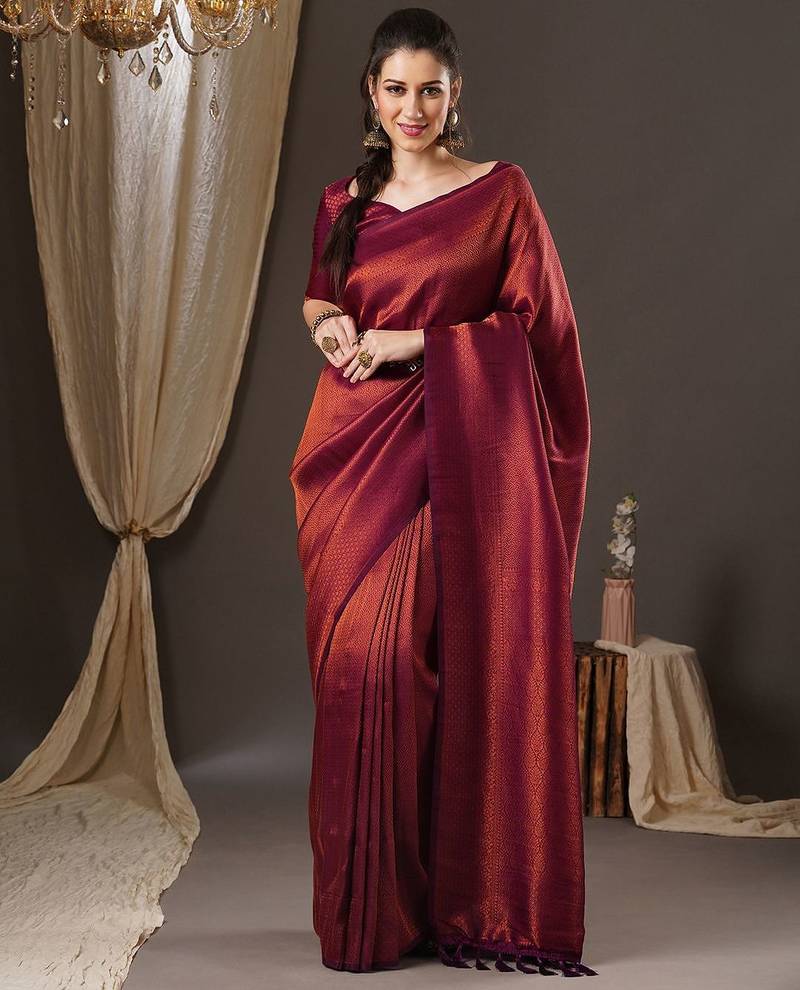 Purple woven design zari kanjeevaram saree
