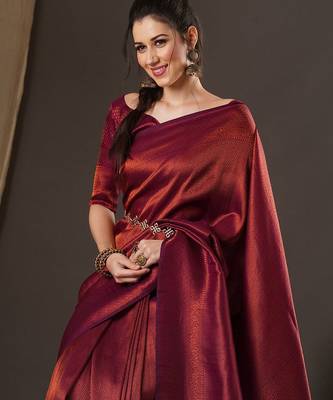 Purple woven design zari kanjeevaram saree 4