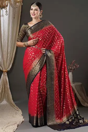 Pink pink & black ethnic motifs woven design zari  georgette kanjeevaram saree