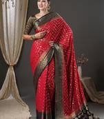 Pink pink & black ethnic motifs woven design zari  georgette kanjeevaram saree