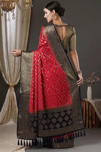 Pink pink & black ethnic motifs woven design zari  georgette kanjeevaram saree