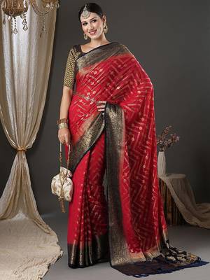Pink pink & black ethnic motifs woven design zari  georgette kanjeevaram saree 3