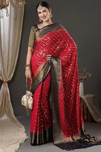 Pink pink & black ethnic motifs woven design zari  georgette kanjeevaram saree