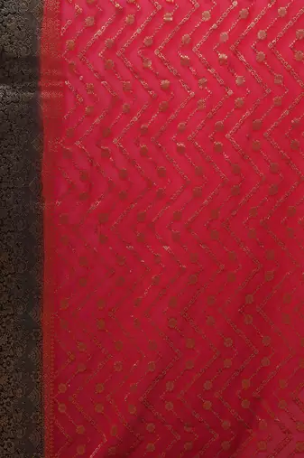 Pink pink & black ethnic motifs woven design zari  georgette kanjeevaram saree