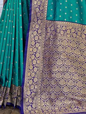 Turquoise turquoise blue & gold-toned ethnic motifs woven design zari banarasi saree 5