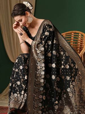 Black ethnic motifs zari  georgette kanjeevaram saree 1