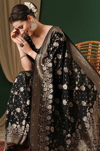 Black ethnic motifs zari  georgette kanjeevaram saree