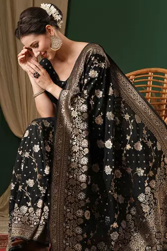 Black ethnic motifs zari  georgette kanjeevaram saree