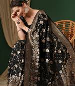 Black ethnic motifs zari  georgette kanjeevaram saree