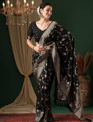 Black ethnic motifs zari  georgette kanjeevaram saree 2