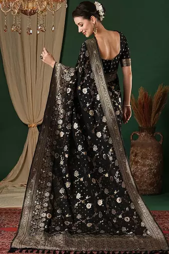 Black ethnic motifs zari  georgette kanjeevaram saree