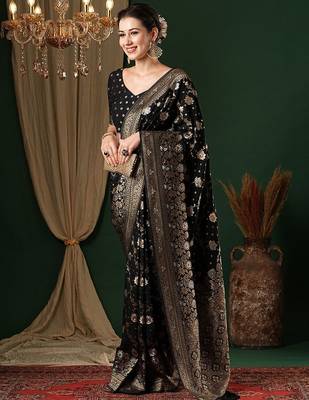 Black ethnic motifs zari  georgette kanjeevaram saree 4
