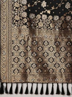 Black ethnic motifs zari  georgette kanjeevaram saree 5