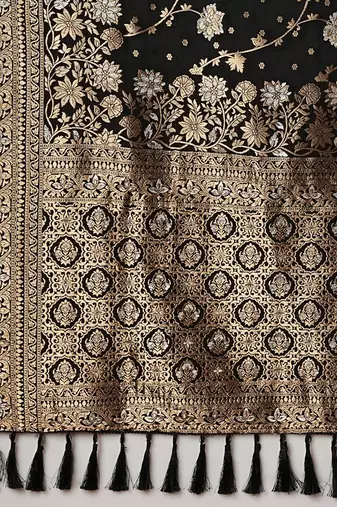 Black ethnic motifs zari  georgette kanjeevaram saree