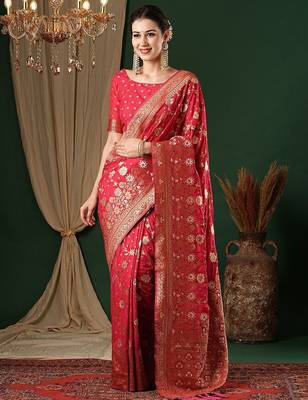 Pink ethnic motifs zari  georgette kanjeevaram saree 1