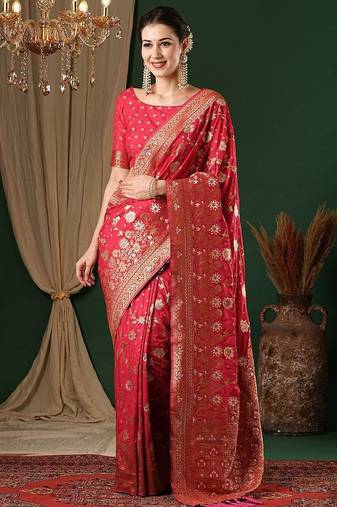 Pink ethnic motifs zari  georgette kanjeevaram saree