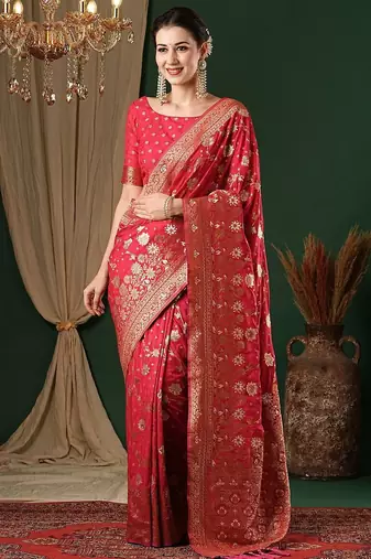 Pink ethnic motifs zari  georgette kanjeevaram saree