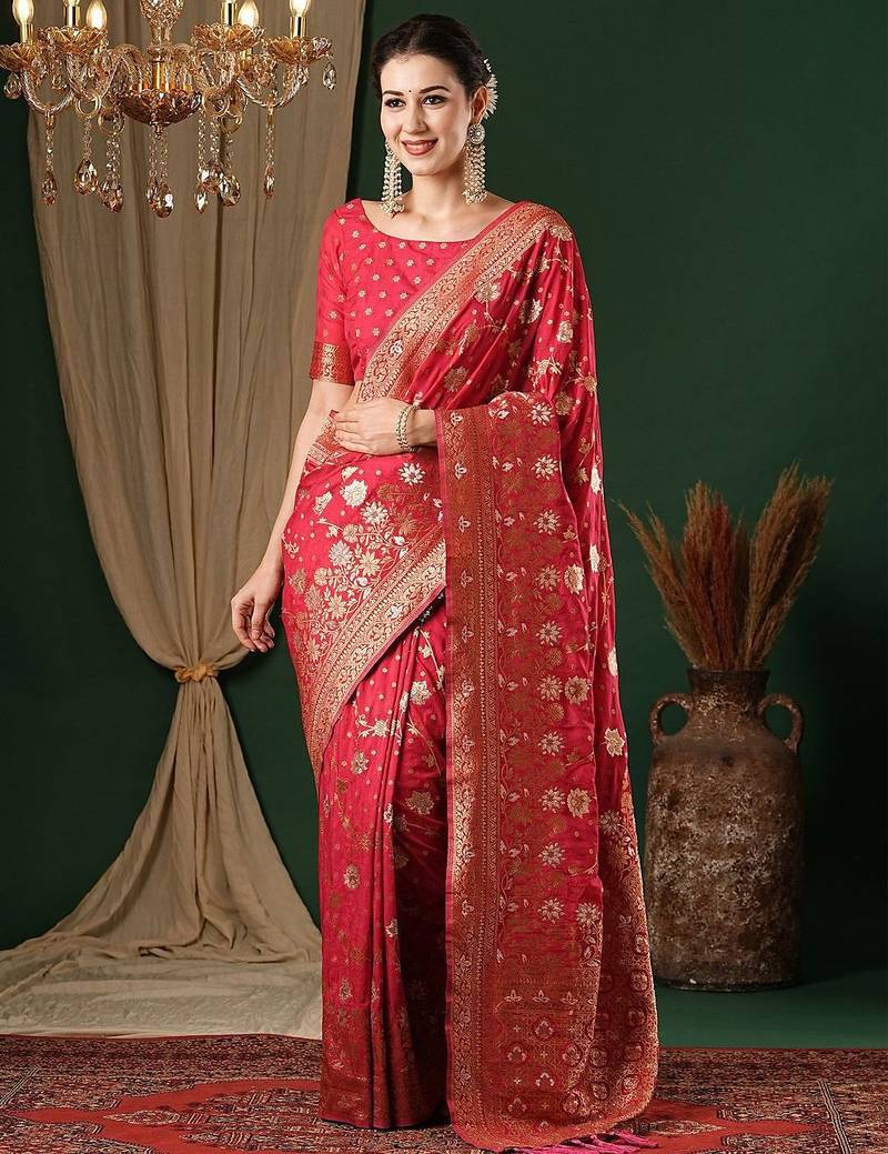 Pink ethnic motifs zari  georgette kanjeevaram saree
